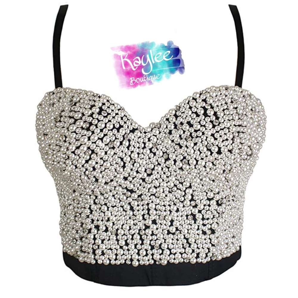 Black and Pearl Bustier Crop Top